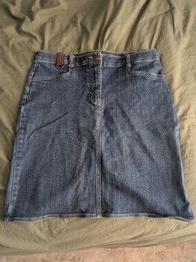 Lands End Pencil Skirt Women 10 Denim Mini Chino Classic Modest Office Casual